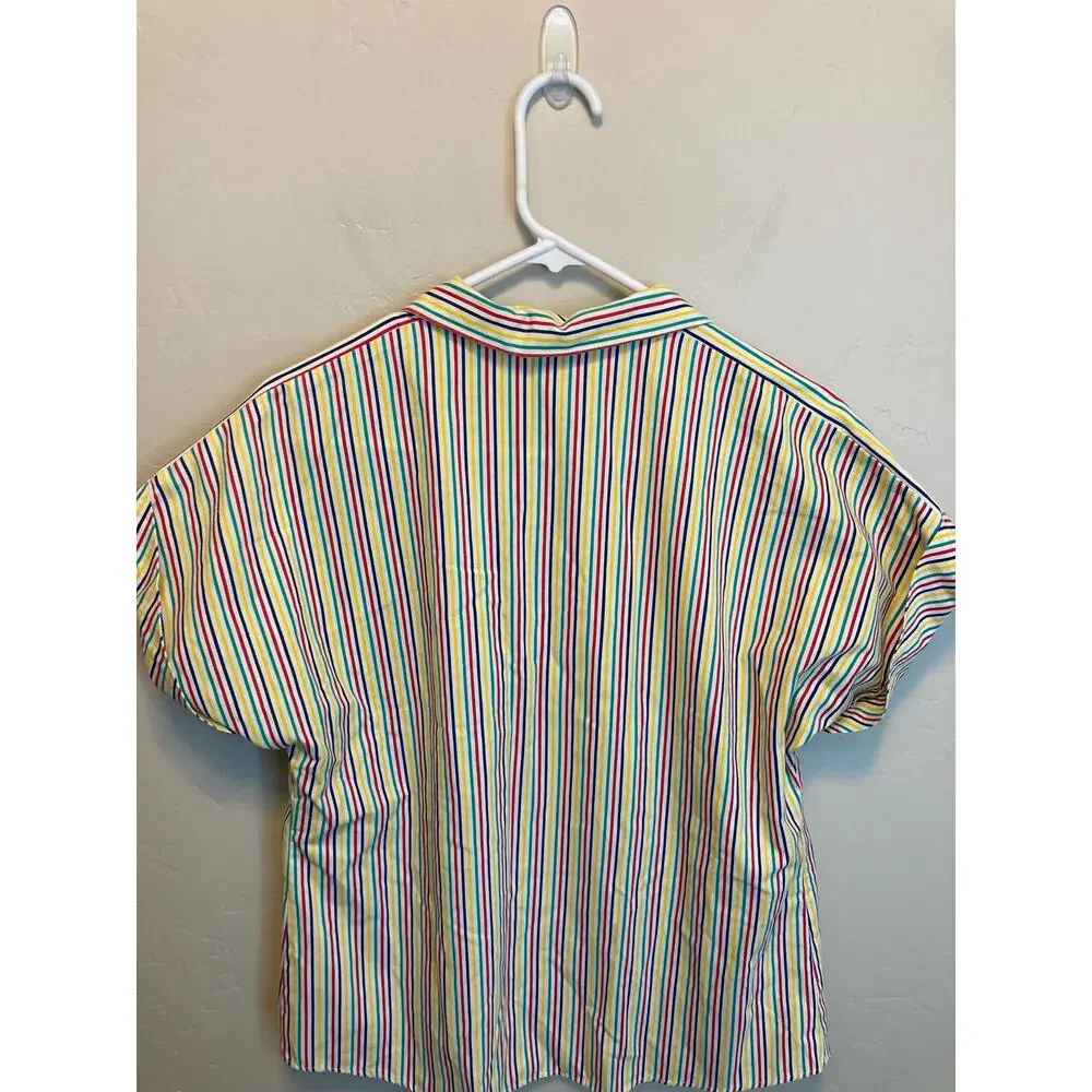 70's Vintage Nikki Rainbow Striped Short Sleeve Button Up Blouse Size 13/14 - Picture 11 of 12